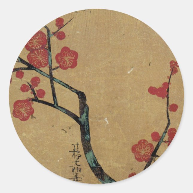 紅梅図, 光琳 Plum Blossoms, Kōrin Classic Round Sticker (Front)
