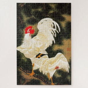 老松白鶏図, 若冲 Pine-tree & White Chickens, Jakuchū Jigsaw Puzzle