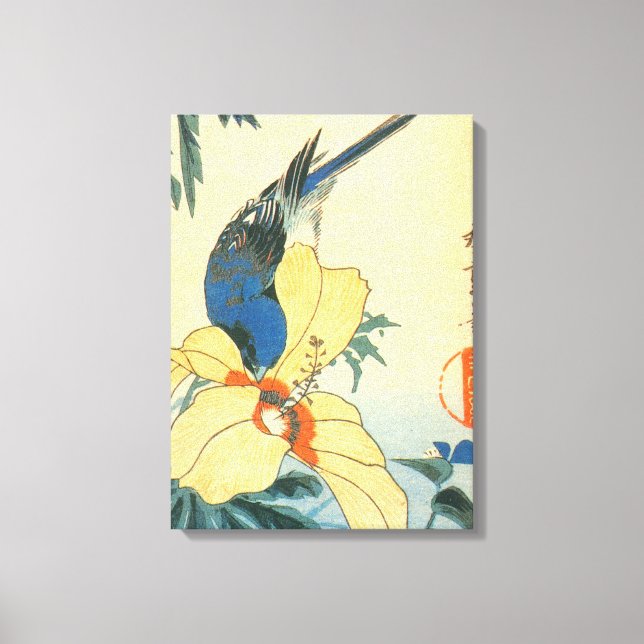 芙蓉に青い鳥, 広重 Hibiscus and Blue Bird, Hiroshige Canvas Print (Front)