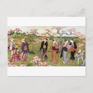 花見, 清長  Flower Viewing, Kiyonaga, Ukiyo-e Postcard