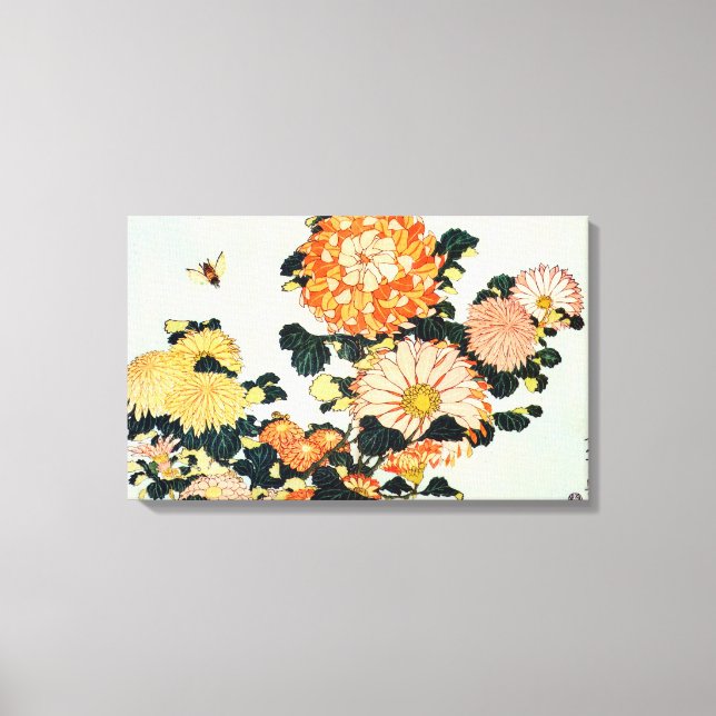 菊と蜂, 北斎 Chrysanthemum and Bee, Hokusai, Ukiyo-e Canvas Print (Front)
