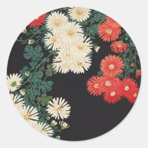 菊に流水, 古邨 Chrysanthemums & Stream, Koson, Ukiyo-e Classic Round Sticker