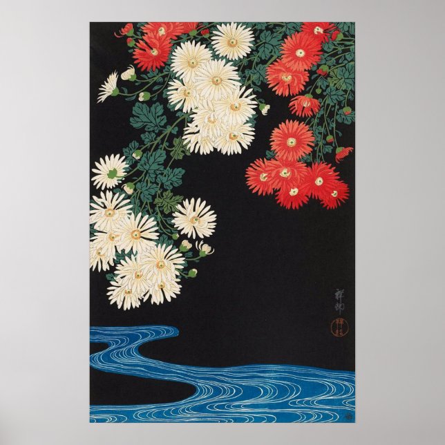菊に流水, 古邨 Chrysanthemums & Stream, Koson, Ukiyo-e Poster (Front)
