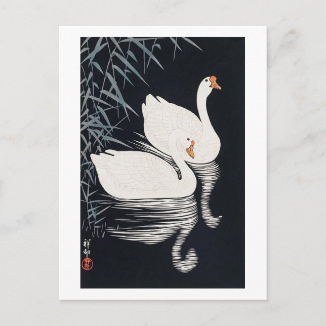葦にガチョウ, 古邨 White Goose, Koson, Ukiyo-e Postcard (Front)