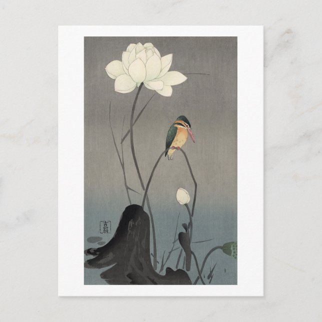 蓮にカワセミ, 古邨 Kingfisher on Lotus, Koson, Ukiyo-e Postcard (Front)