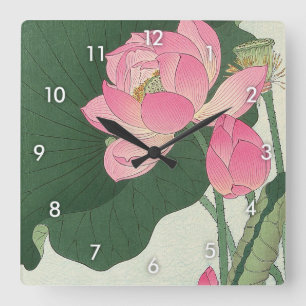 蓮の花, 小原古邨 Lotus flower, Ohara Koson, Square Wall Clock