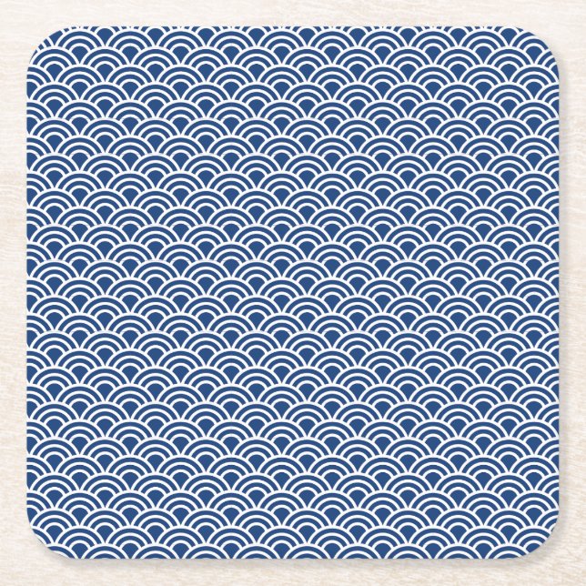 藍色の波小紋 SQUARE PAPER COASTER (Front)