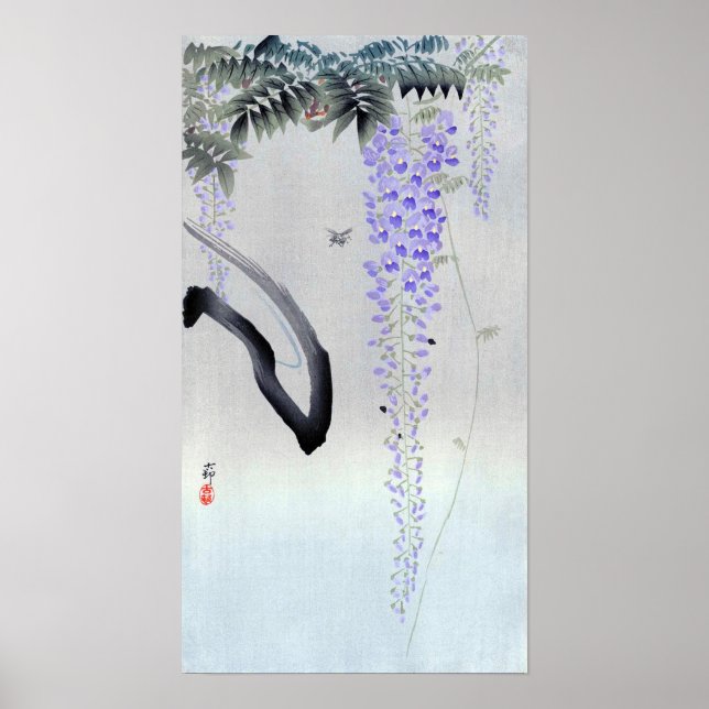 藤の花, 古邨 Flowering Wisteria, Ohara Koson, Woodcut Poster (Front)