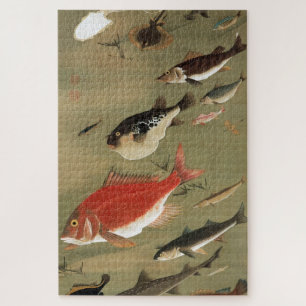 諸魚図, 若冲 Various Fishes, Jakuchū, Japan Art Jigsaw Puzzle