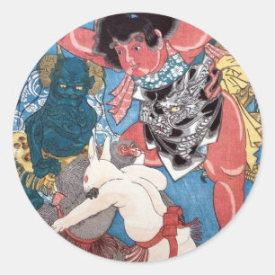 金太郎と動物,国芳 Kintaro & Animals, Kuniyoshi, Ukiyo-e Classic Round Sticker