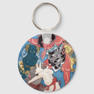 金太郎と動物,国芳 Kintaro & Animals, Kuniyoshi, Ukiyo-e Key Ring