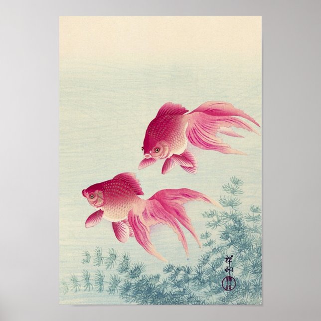 金魚, 古邨 Pair of Goldfish, Koson, Ukiyo-e, Woodcut Poster (Front)