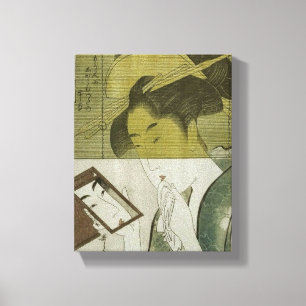 鏡を見る女, 歌麿 Woman who Sees mirror, Utamaro, Ukiyoe Canvas Print