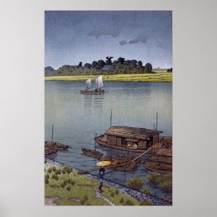 雨の荒川, 川瀬巴水 Summer Rain, Arakawa, H Poster