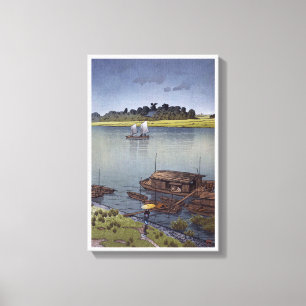 雨の荒川, 川瀬巴水 Summer Rain, Arakawa, Hasui Kawase Canvas Print