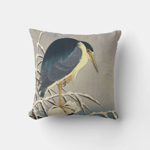 雪に青サギ, 小原古邨 Blue heron in the Snow, Ohara Koson Cushion