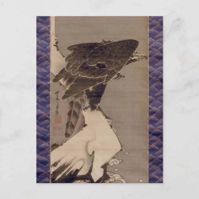 雪の中の鷲, 若冲 Eagle in The Snow, Jakuchu Postcard (Front)