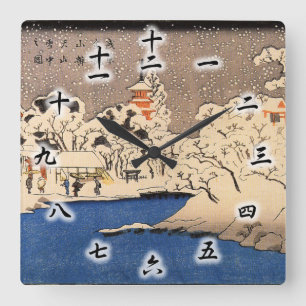 雪の浅草,国芳 Snowy Asakusa, Kuniyoshi, Ukiy Square Wall Clock
