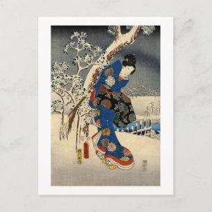 雪の芸者, 豊国 Geisya in Snow, Toyokuni, Ukiyo-e Postcard