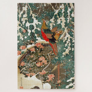 雪中錦鶏図, 若冲 Pheasant in The Snow, Jakuchū Jigsaw Puzzle