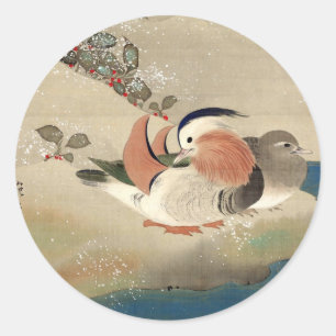 雪中鳥図（部分）, 抱一 Birds in the Snow(detail), Hōitsu Classic Round Sticker