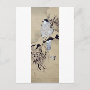 雪中鷹図, 柴田是真 Hawk in the Snow, Shibata Zeshin Postcard