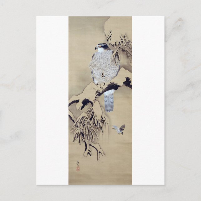 雪中鷹図, 柴田是真 Hawk in the Snow, Shibata Zeshin Postcard (Front)