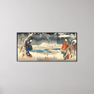 雪景色の恋人, 豊国  Lovers in The Snow Scene, Toyokuni Canvas Print