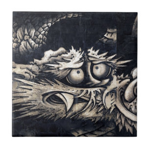 雲龍図, 曾我蕭白 Dragon with Cloud, Sumi-e Tile