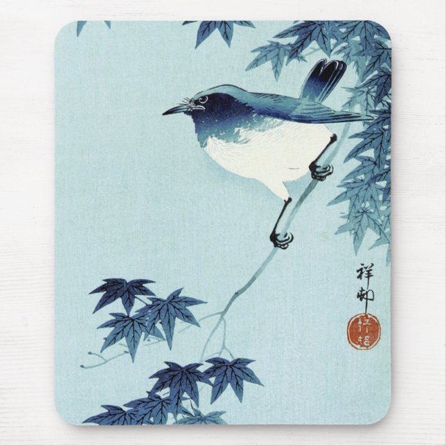 青い鳥, 古邨 Bird in Blue, Koson, Ukiyo-e Mouse Mat (Front)