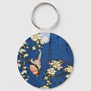 鳥と枝垂桜, 北斎 Bird and Weeping Cherry Tree, Hokusai Key Ring