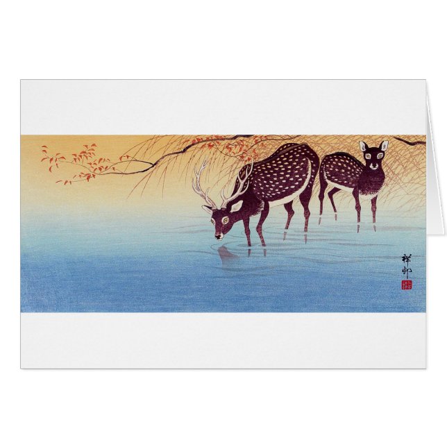 鹿, 小原古邨 Deer, Ohara Koson, Ukiyo-e (Front Horizontal)