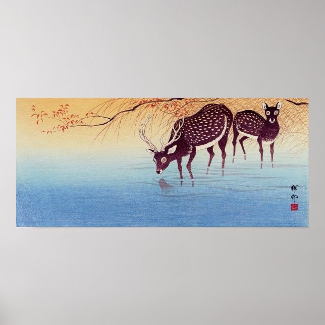 鹿, 小原古邨 Deer, Ohara Koson, Ukiyo-e Poster (Front)