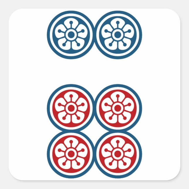 麻雀牌 6筒 / SIX OF CIRCLES -MAHJONG TILE- SQUARE STICKER (Front)