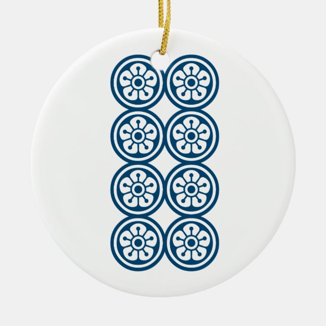 麻雀牌 8筒 / EIGHT OF CIRCLES -MAHJONG TILE- CERAMIC TREE DECORATION (Front)