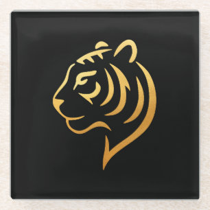 黄金の虎 Gold Tiger – Japanese Minimalist Glass Coaster