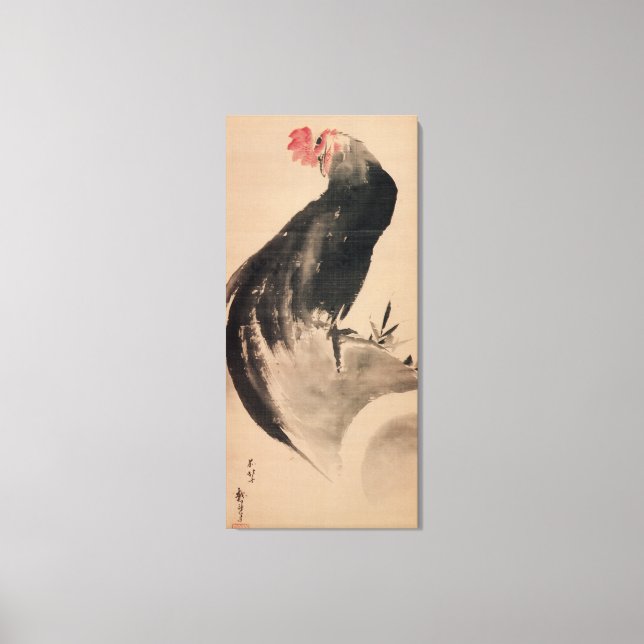 黒い雄鶏, 北斎 Black Rooster, Hokusai Canvas Print (Front)