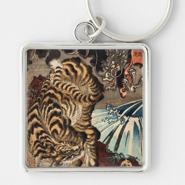 龍虎, 国芳 Tiger & Dragon, Kuniyoshi, Ukiyo-e Key Ring (Front)