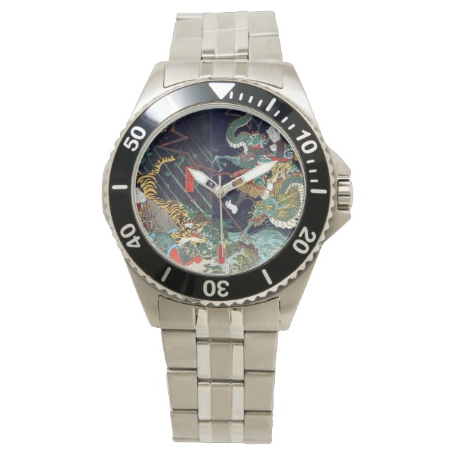 龍虎, 豊国 Dragon & Tiger, Toyokuni, Ukiyo-e Watch (Front)