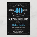Search for blue black 40th birthday invitations Black and white
