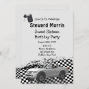 Search for chequered flag birthday invitations Black