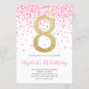 Search for girls 8th birthday invitations Gold glitter