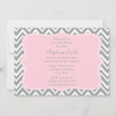 Search for pink grey white baby shower invitations Chevron