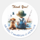 Search for fishing baby shower stickers Thank you