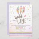 Search for girl tribal 1st birthday invitations Feathers