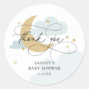 Search for blue baby shower stickers Over the moon