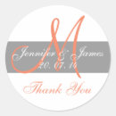 Search for coral and grey wedding stickers Thank you