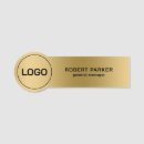 Search for metal with logo name tags Metallic gold