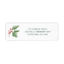 Search for red and green return address labels Holly berries