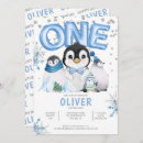 Search for penguin 1st birthday invitations Blue